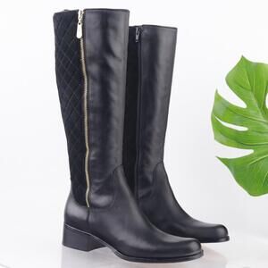 Corso Como Womens Enrica Riding Boost Size 7 Tall Black Leather Quilted Suede